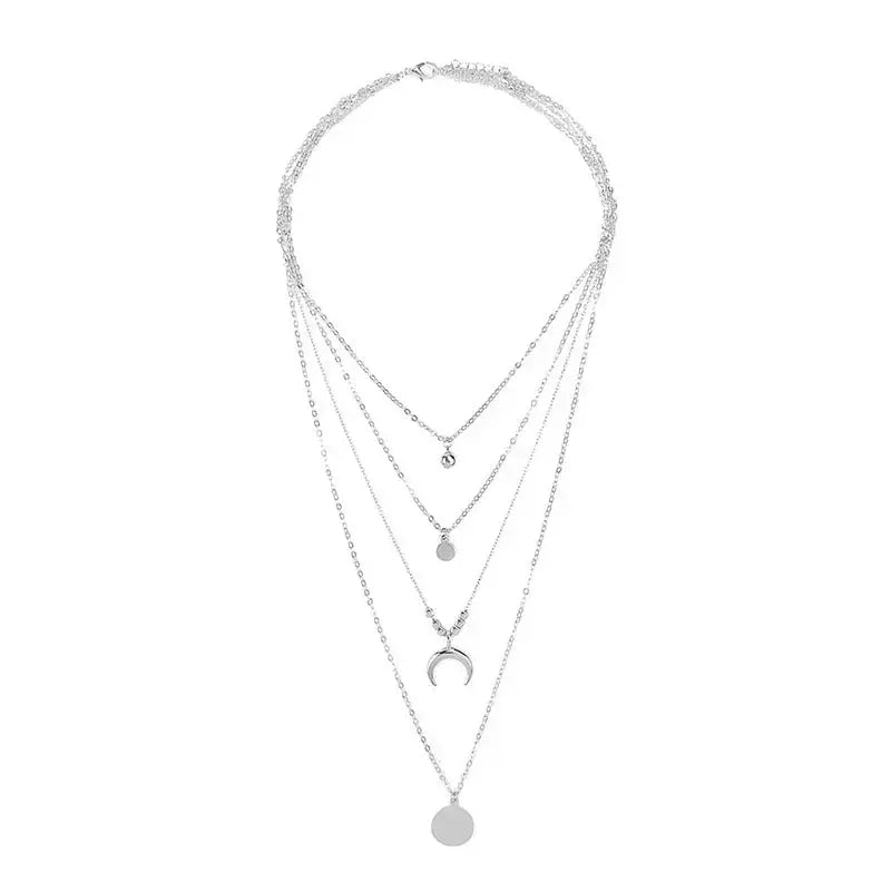 Lovcia Multi-layer Moon Pendant Necklaces for Women Bohemian Wafer Elegant Necklace-Necklaces-Silver-Silver