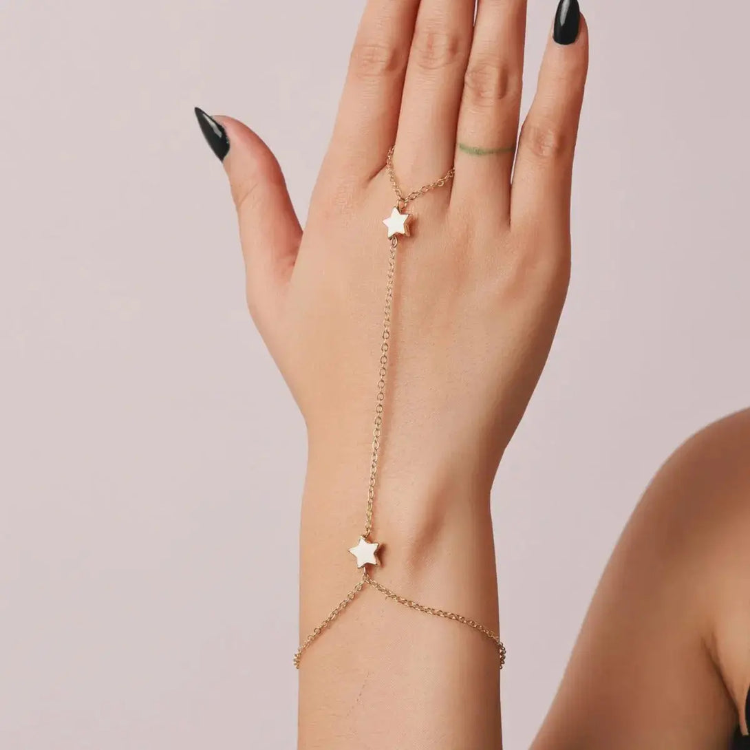 Lovcia Multi-style Elegant Gold Plated Stainless Steel Hand Chain Bracelet for Women-Bracelets-Five Pointed Stars Hand Chain-Five Pointed Stars Hand Chain