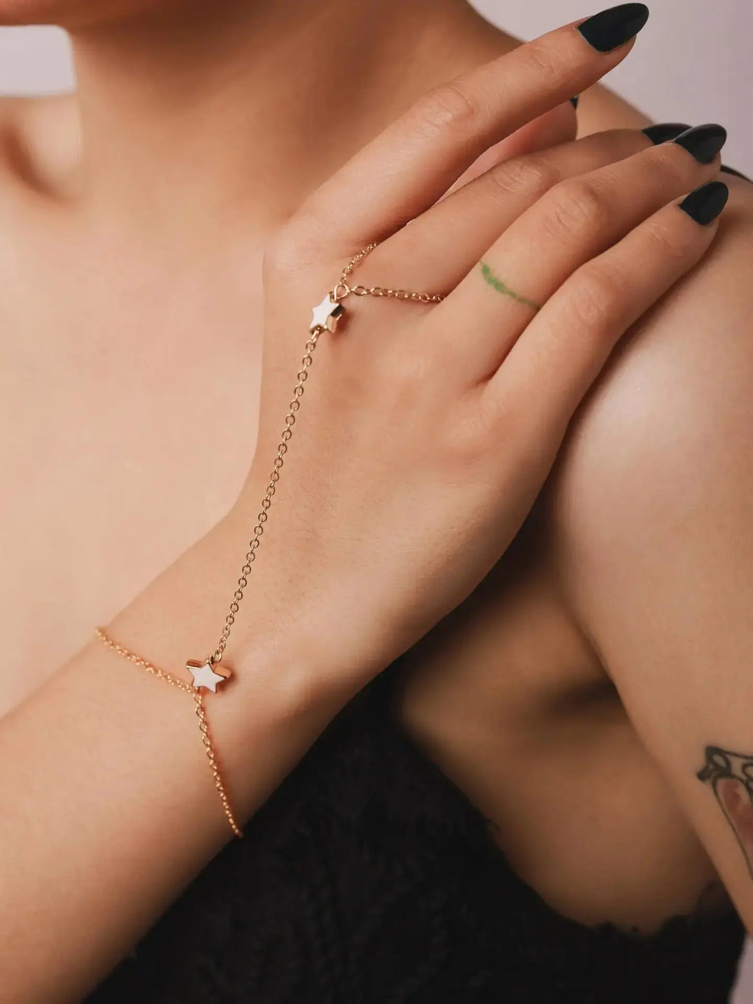 Lovcia Multi-style Elegant Gold Plated Stainless Steel Hand Chain Bracelet for Women-Bracelets-Five Pointed Stars Hand Chain-Five Pointed Stars Hand Chain