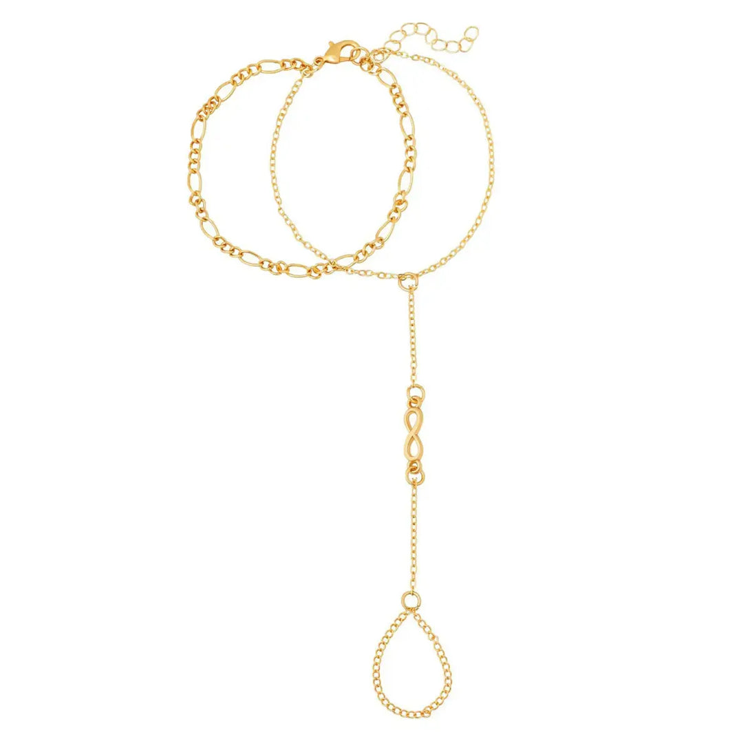 Lovcia Multi-style Elegant Gold Plated Stainless Steel Hand Chain Bracelet for Women-Bracelets-Infinite Charm Embellished Hand Chain-Infinite Charm Embellished Hand Chain