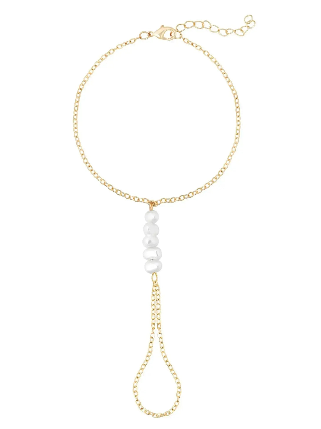 Lovcia Multi-style Elegant Gold Plated Stainless Steel Hand Chain Bracelet for Women-Bracelets-Pearl Beaded Hand Chain-Pearl Beaded Hand Chain