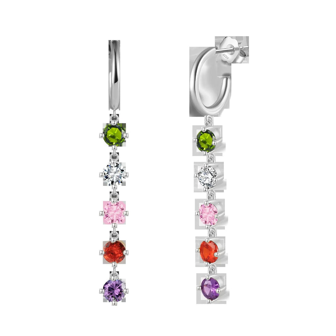 Lovcia Multicolor Gemstone Cascade Sterling Silver Hoop Earrings for Women-Earrings-Platinum 633G-Platinum 633G