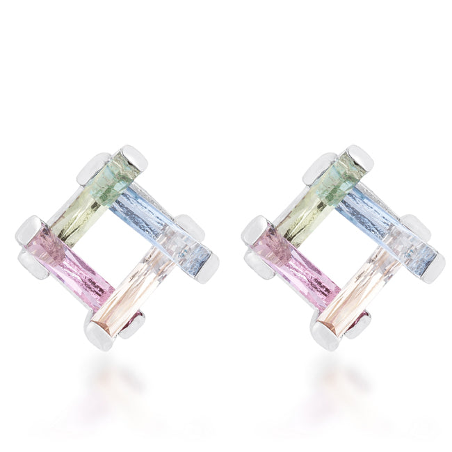 Lovcia Multicolor Gemstone Radiant-Cut Rhodium Stud Earrings - 10ct-Earrings-