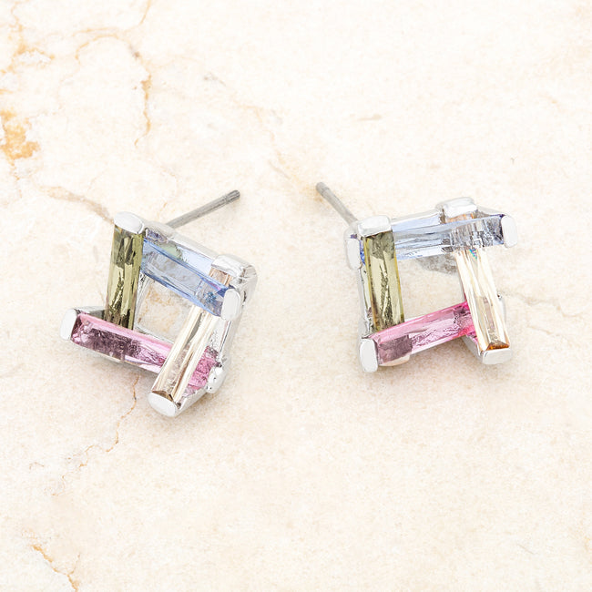 Lovcia Multicolor Gemstone Radiant-Cut Rhodium Stud Earrings - 10ct-Earrings-