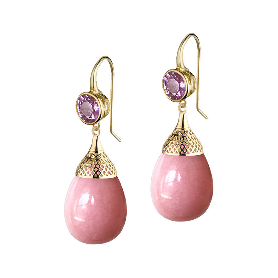 Lovcia Multicolor Glamorous Gold-Plated Teardrop Crystal Earrings for Women-Earrings-Pink-Pink