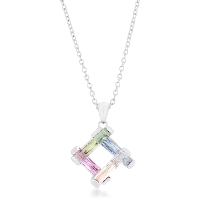 Lovcia Multicolor Radiant Stone Cluster Rhodium Necklace-Necklaces-