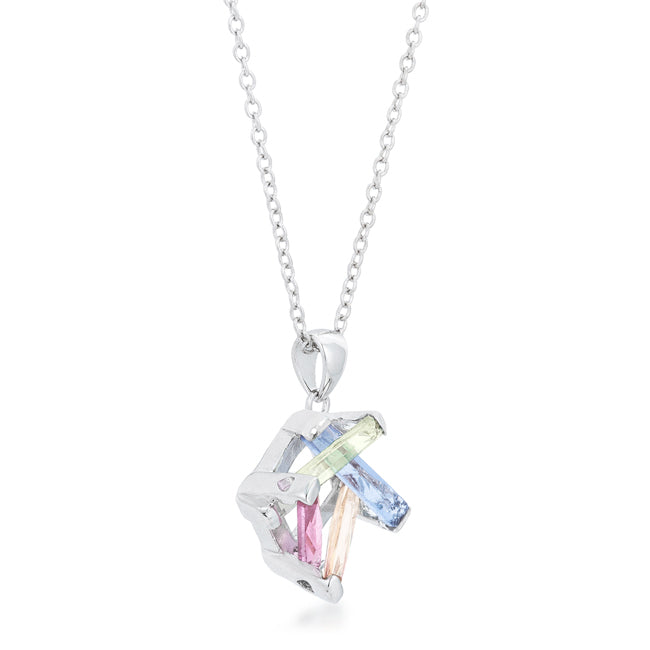 Lovcia Multicolor Radiant Stone Cluster Rhodium Necklace-Necklaces-
