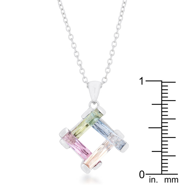 Lovcia Multicolor Radiant Stone Cluster Rhodium Necklace-Necklaces-