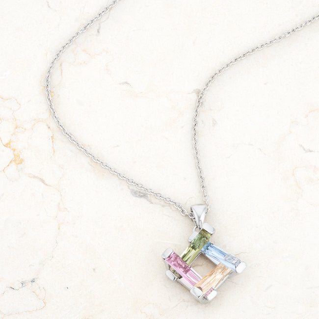 Lovcia Multicolor Radiant Stone Cluster Rhodium Necklace-Necklaces-