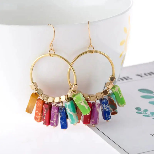Lovcia Multicolored Stone Dangle Earrings-Earrings-Multicolor-One Size-Multicolor