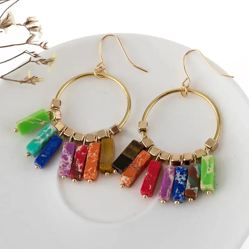 Lovcia Multicolored Stone Dangle Earrings-Earrings-Multicolor-One Size-Multicolor