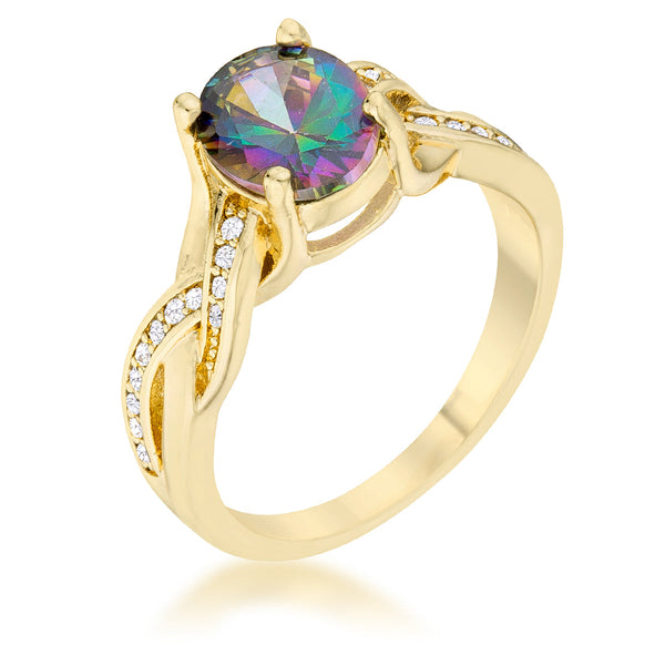 Lovcia Mystic CZ 14k Gold Oval Engagement Ring with Twisted Band-Rings-5-5