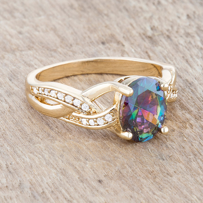 Lovcia Mystic CZ 14k Gold Oval Engagement Ring with Twisted Band-Rings-5-5