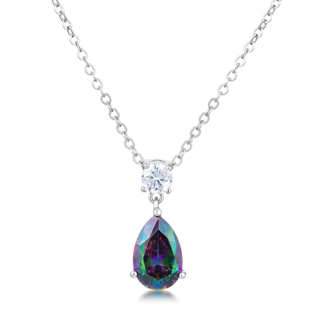 Lovcia Mystic Iridescent Pear-Cut CZ Teardrop Pendant in Rhodium Finish-Pendants-