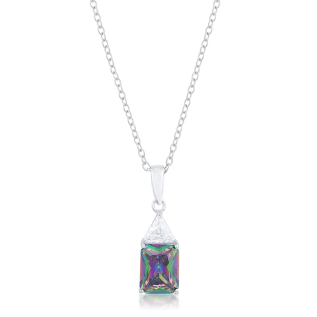 Lovcia Mystic Radiant Cut CZ Rhodium Drop Necklace-Necklaces-
