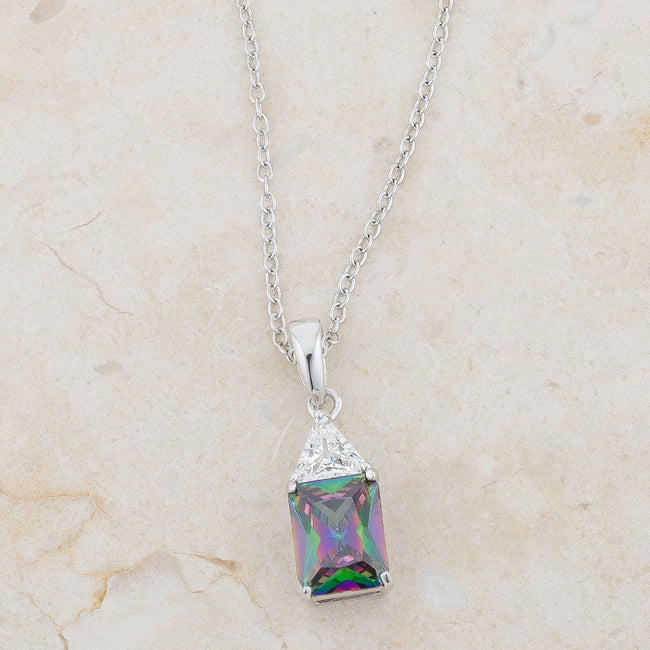 Lovcia Mystic Radiant Cut CZ Rhodium Drop Necklace-Necklaces-