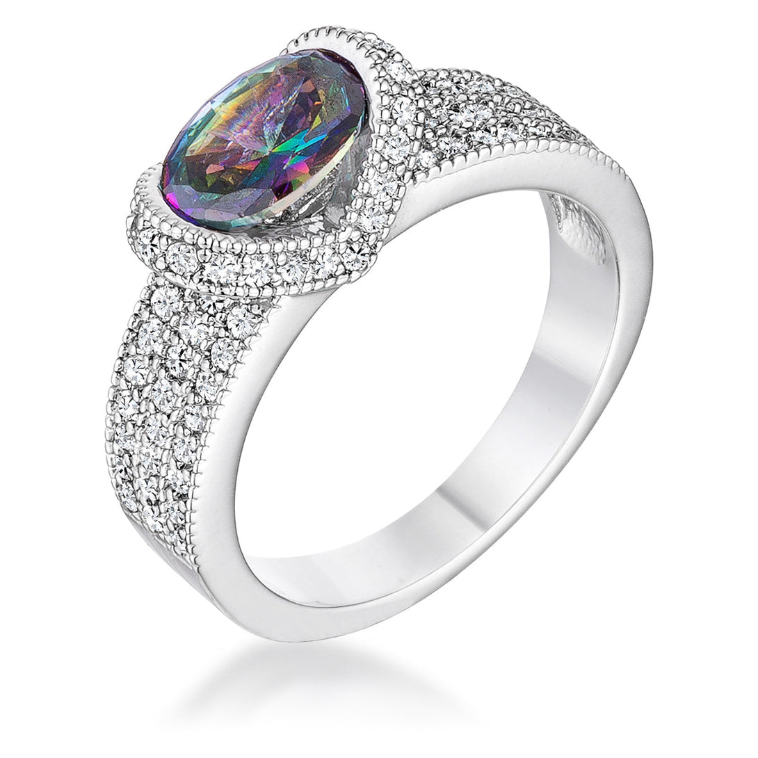 Lovcia Mystic Rainbow Oval CZ Ring with Rhodium Plating-Rings-5-5