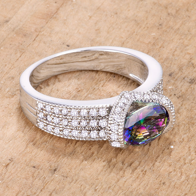 Lovcia Mystic Rainbow Oval CZ Ring with Rhodium Plating-Rings-5-5
