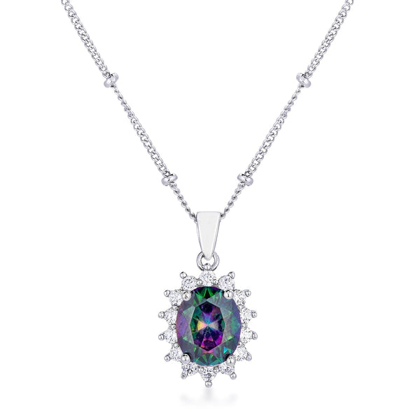 Lovcia Mystic Royal Petite Oval Pendant with Rhodium Plating-Pendants-