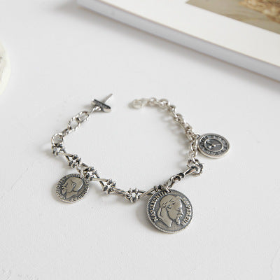 Lovcia Napoleon Portrait Coin Bracelet 925 Sterling Silver-Bracelets-Vintage-Vintage