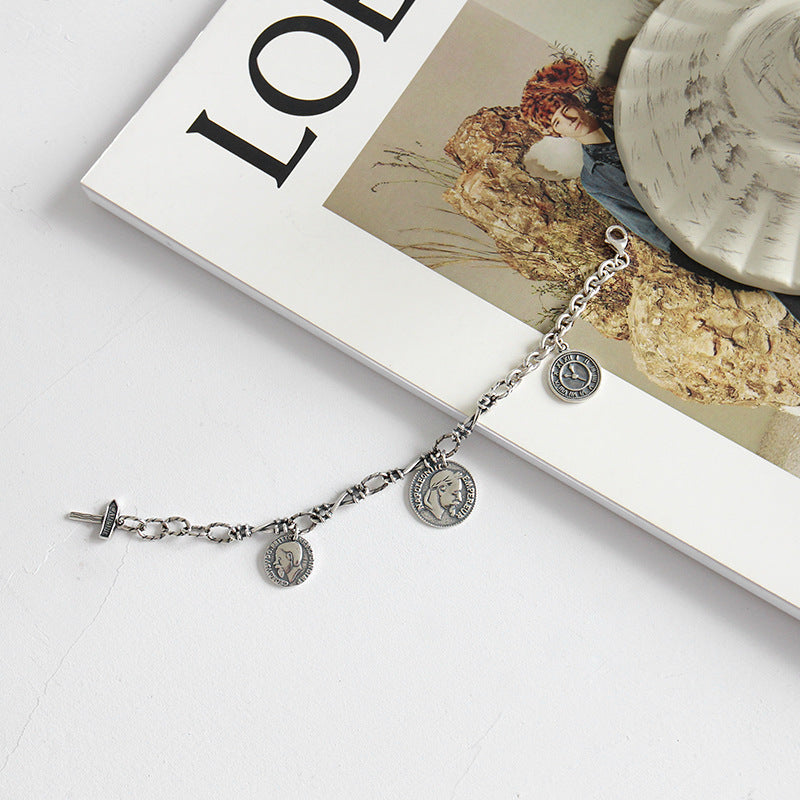 Lovcia Napoleon Portrait Coin Bracelet 925 Sterling Silver-Bracelets-Vintage-Vintage