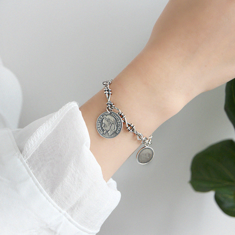 Lovcia Napoleon Portrait Coin Bracelet 925 Sterling Silver-Bracelets-Vintage-Vintage