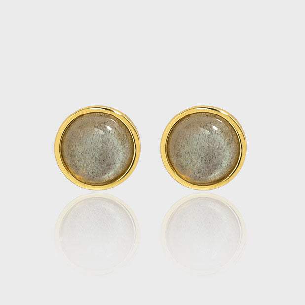 Lovcia Natural Abradorite 925 Sterling Silver Stud Earrings-Earrings-Yellow Gold-Yellow Gold