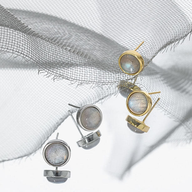 Lovcia Natural Abradorite 925 Sterling Silver Stud Earrings-Earrings-Yellow Gold-Yellow Gold