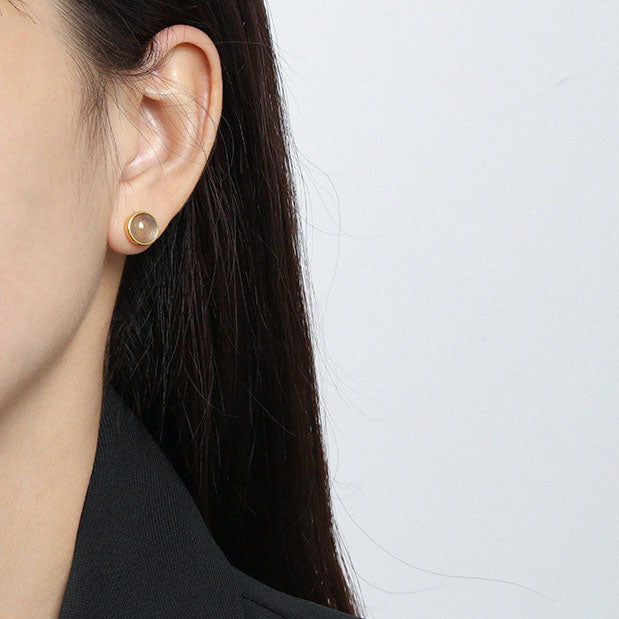 Lovcia Natural Abradorite 925 Sterling Silver Stud Earrings-Earrings-Yellow Gold-Yellow Gold