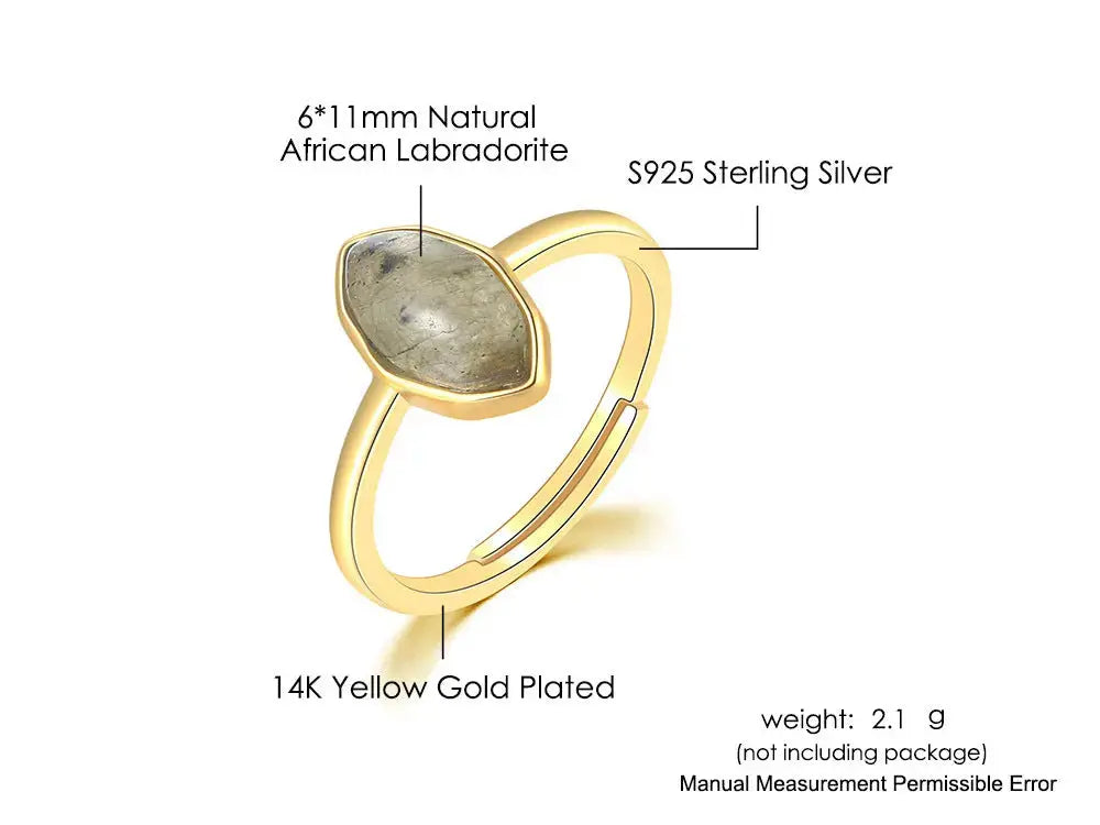 Lovcia Natural African Labradorite Diamond Ring-Rings-Gold-Gold