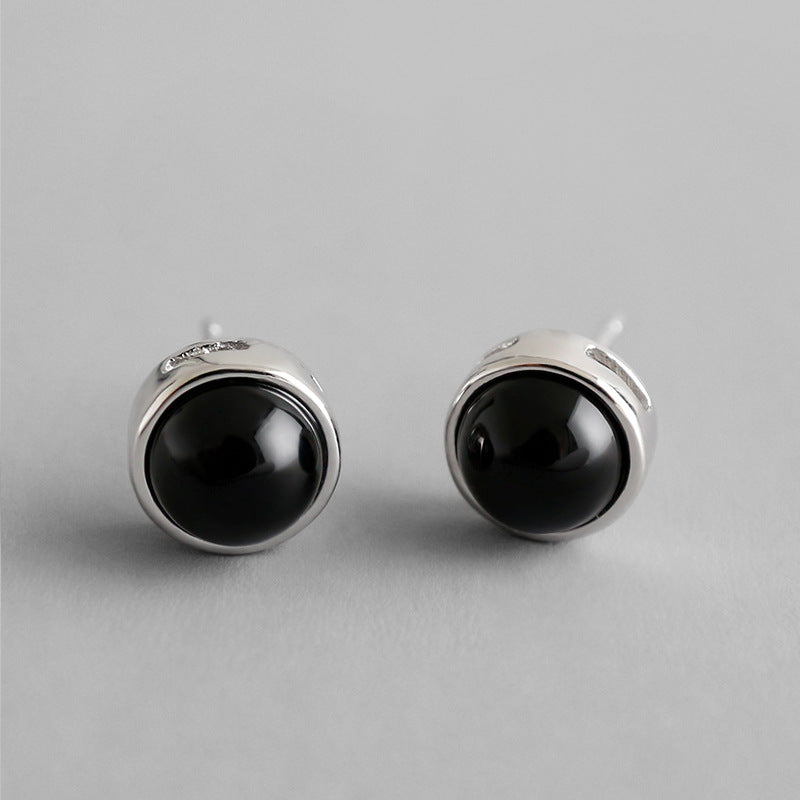 Lovcia Natural Agate 925 Sterling Silver Round Stud Earrings for Women-Earrings-Rhodium-Rhodium