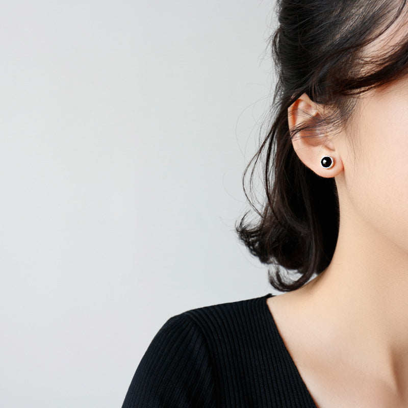 Lovcia Natural Agate 925 Sterling Silver Round Stud Earrings for Women-Earrings-Rhodium-Rhodium