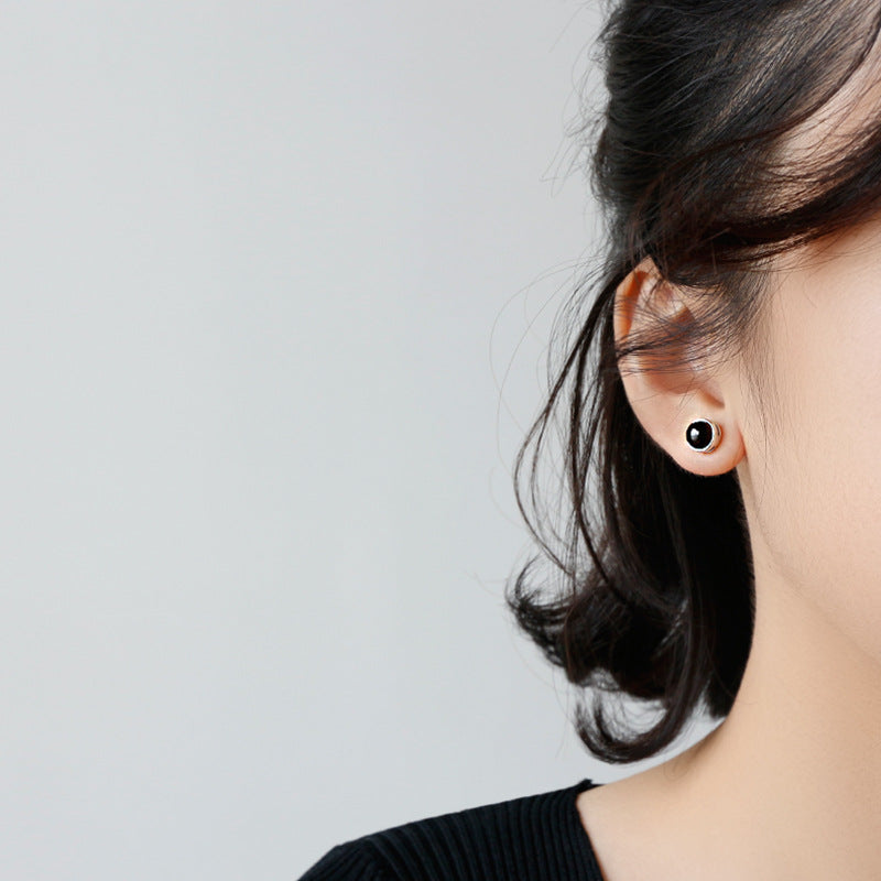 Lovcia Natural Agate 925 Sterling Silver Round Stud Earrings for Women-Earrings-Rhodium-Rhodium