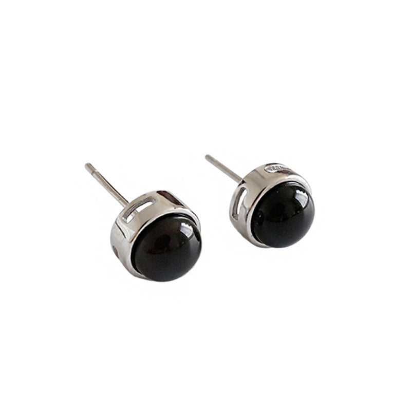 Lovcia Natural Agate 925 Sterling Silver Round Stud Earrings for Women-Earrings-Rhodium-Rhodium