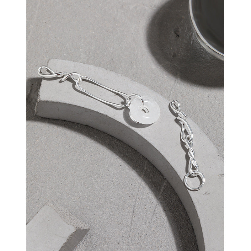 Lovcia Natural Crystal Dangling Earrings for Women with Asymmetrical Hollow Twisted Chain in 925 Sterling Silver-Earrings-Rhodium-Rhodium