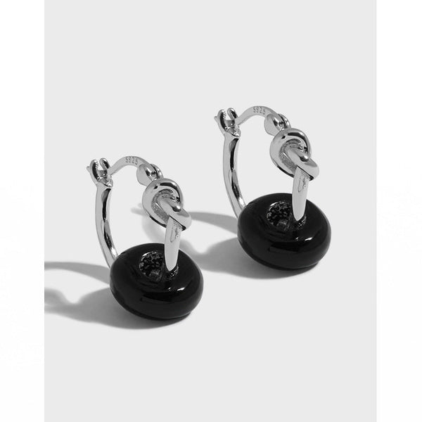 Lovcia Natural Crystal Gemstone 925 Sterling Silver Hoop Earrings for Women-Earrings-Rhodium with Natural Black Agate Stone-Rhodium with Natural Black Agate Stone