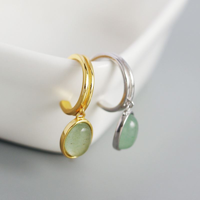 Lovcia Natural Green Aventurine Hoop Earrings 23mm 925-Earrings-Yellow Gold-Yellow Gold