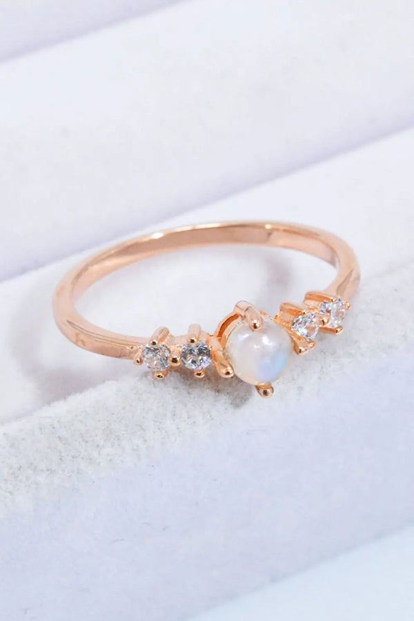 Lovcia Natural Moonstone and Zircon 18K Rose Gold-Plated Ring-Rings-Moonstone/Rose Gold-6-Moonstone/Rose Gold