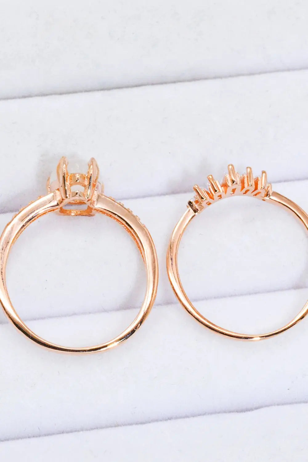 Lovcia Natural Moonstone and Zircon 18K Rose Gold-Plated Two-Piece Ring Set-Rings-Rose Gold-6-Rose Gold