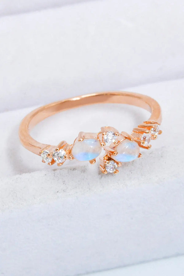 Lovcia Natural Moonstone and Zircon Open Ring-Rings-Rose Gold-One Size-Rose Gold