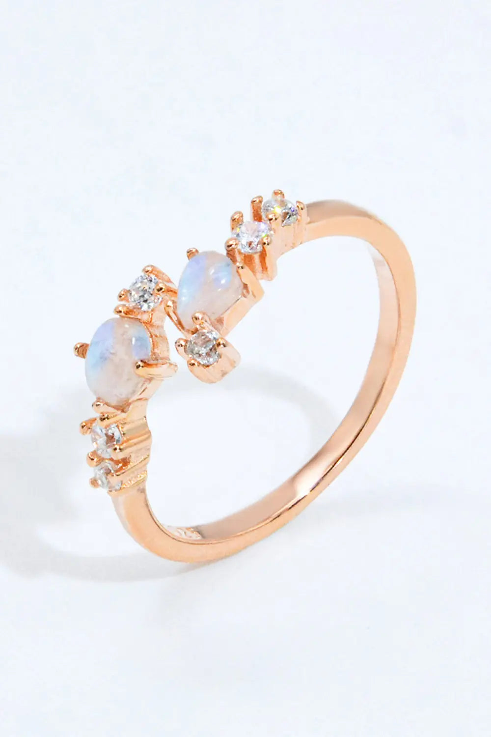 Lovcia Natural Moonstone and Zircon Open Ring-Rings-Rose Gold-One Size-Rose Gold
