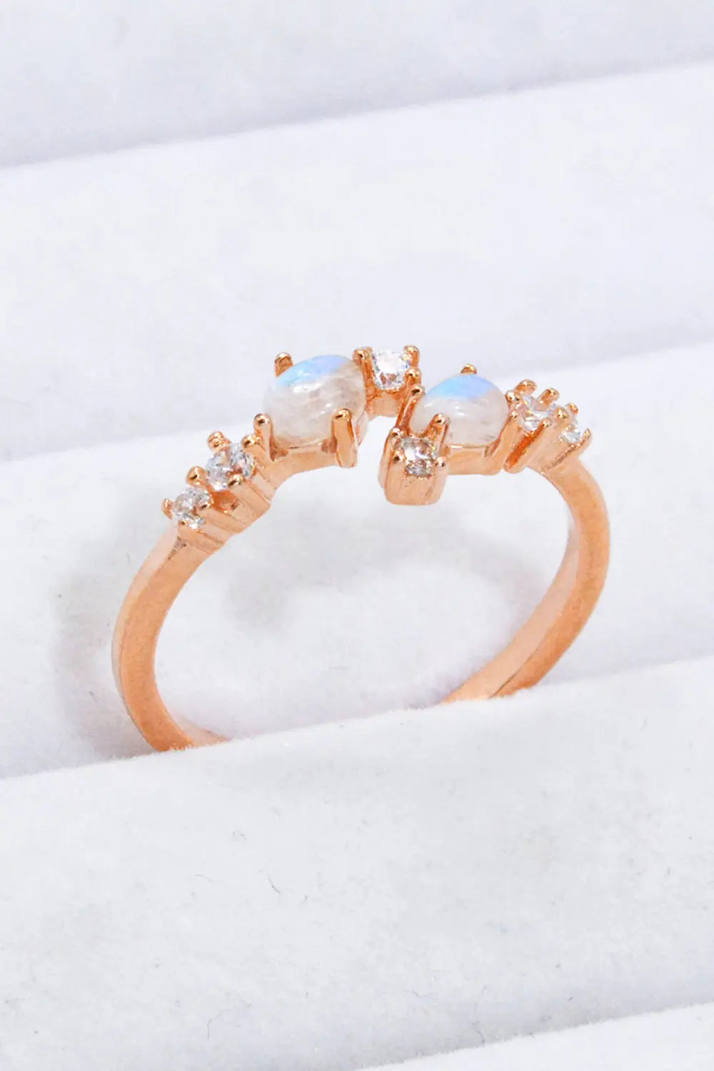 Lovcia Natural Moonstone and Zircon Open Ring-Rings-Rose Gold-One Size-Rose Gold