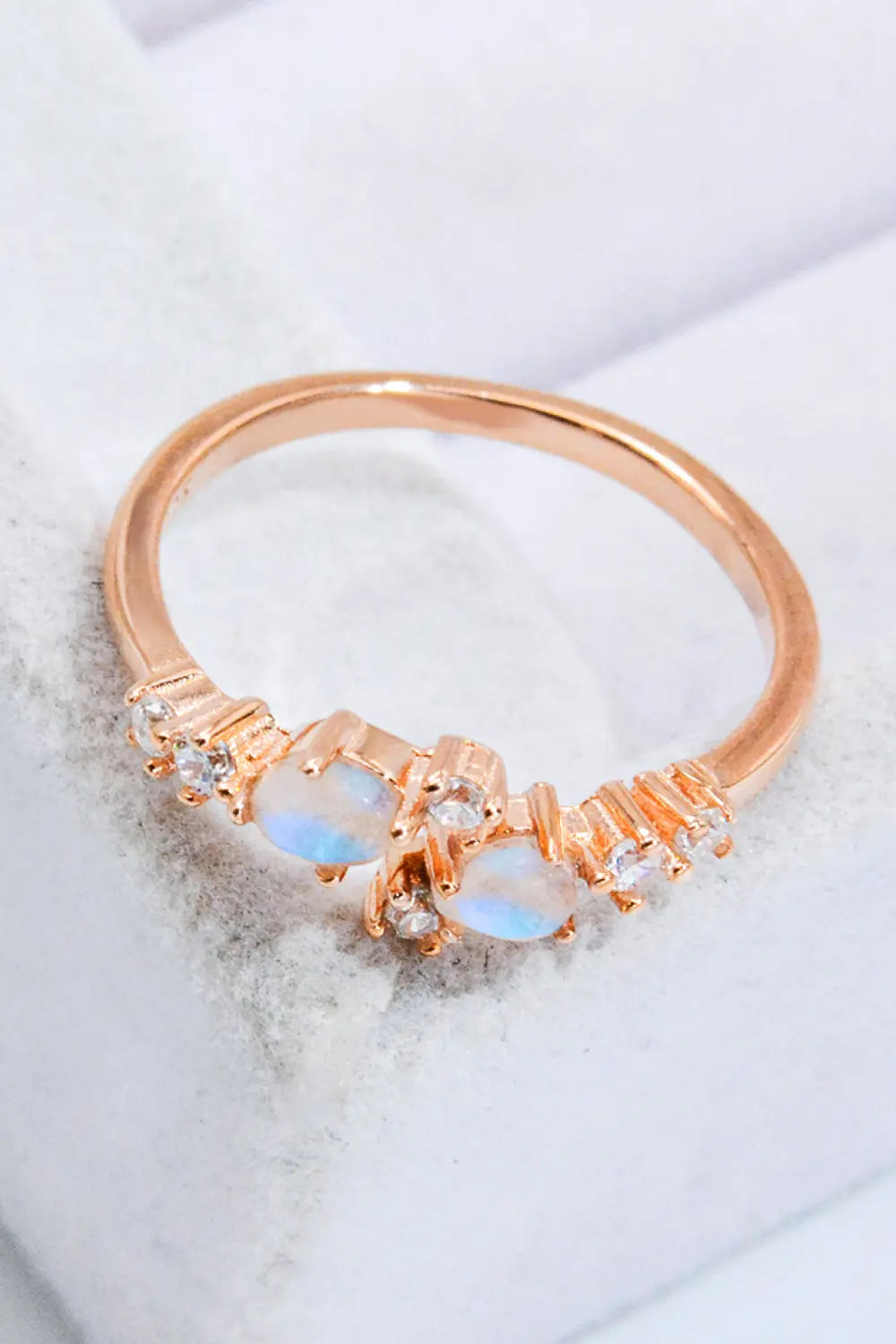 Lovcia Natural Moonstone and Zircon Open Ring-Rings-Rose Gold-One Size-Rose Gold