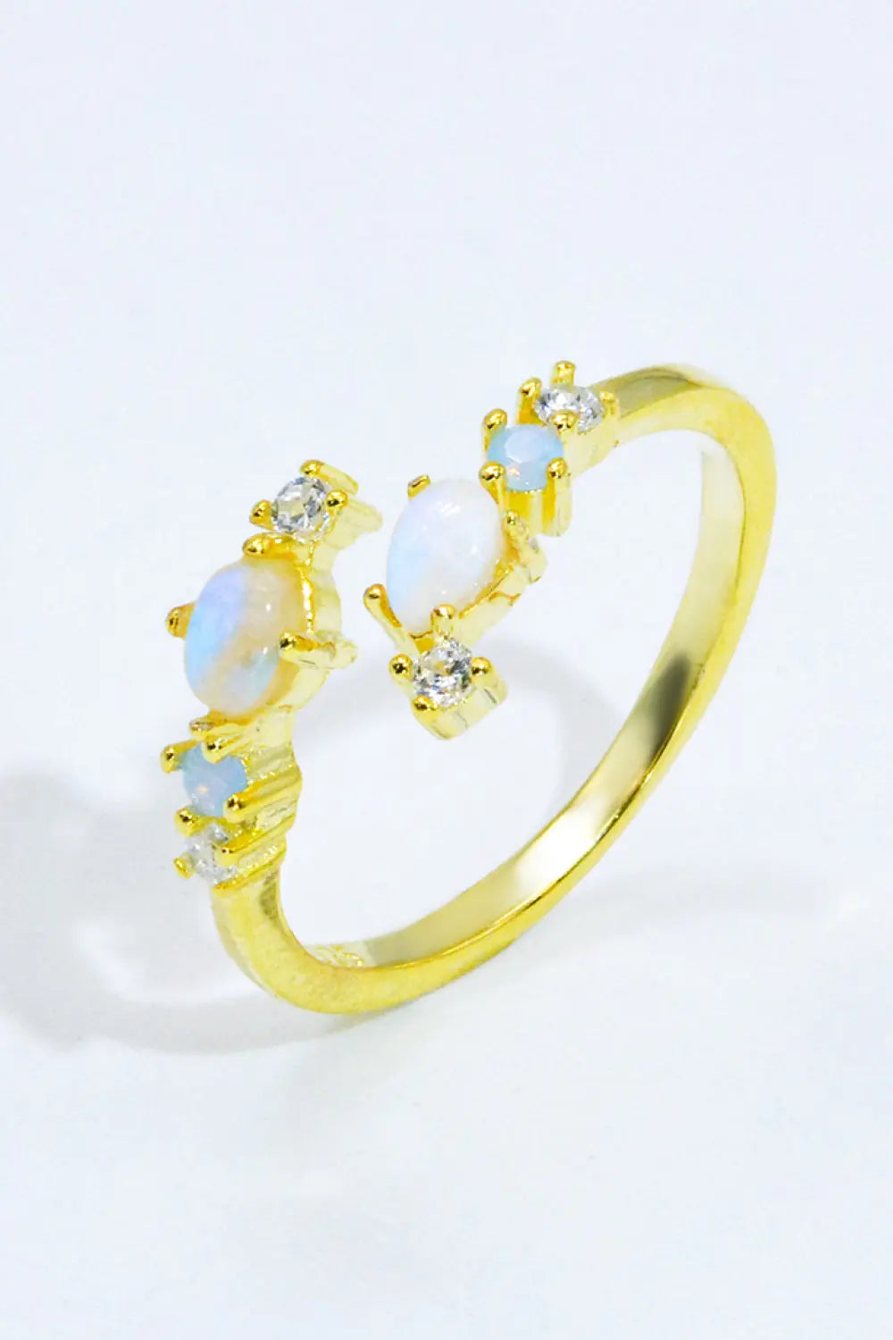 Lovcia Natural Moonstone and Zircon Open Ring-Rings-Rose Gold-One Size-Rose Gold