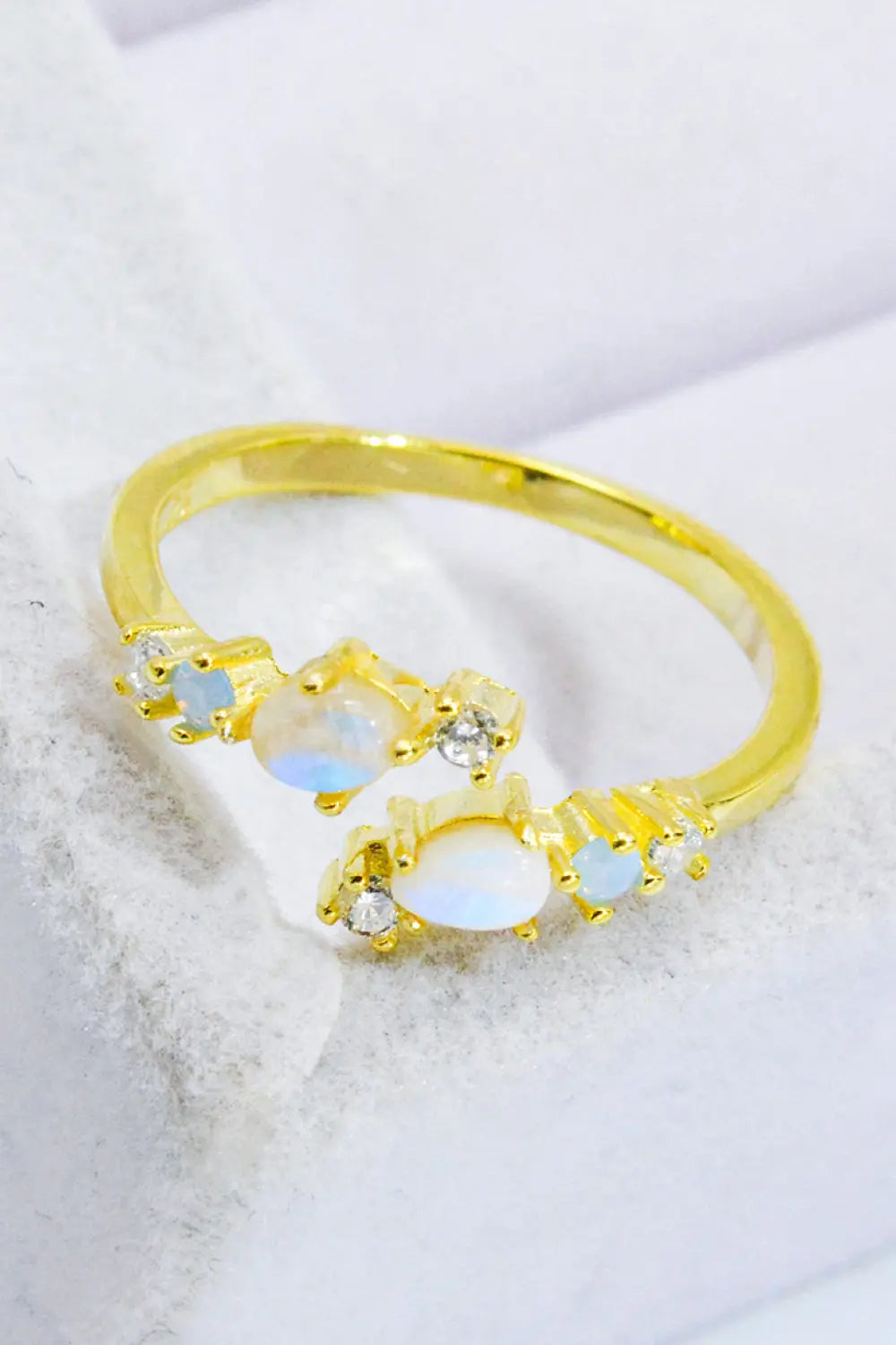 Lovcia Natural Moonstone and Zircon Open Ring-Rings-Rose Gold-One Size-Rose Gold