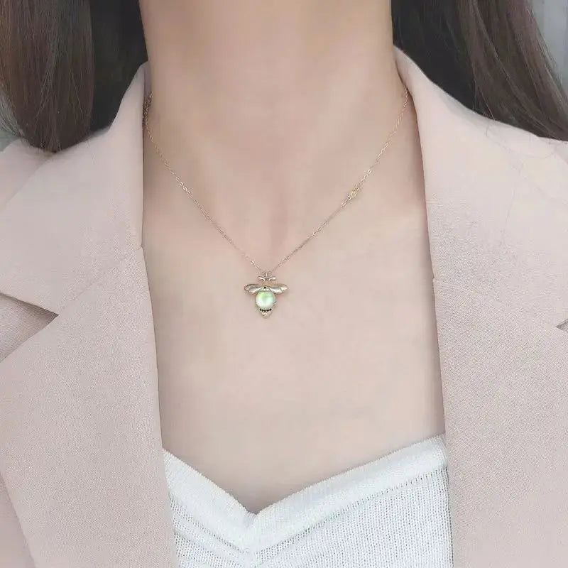 Lovcia Natural Moonstone Honey Bee CZ Cute 925 Sterling Silver Necklace-Necklaces-