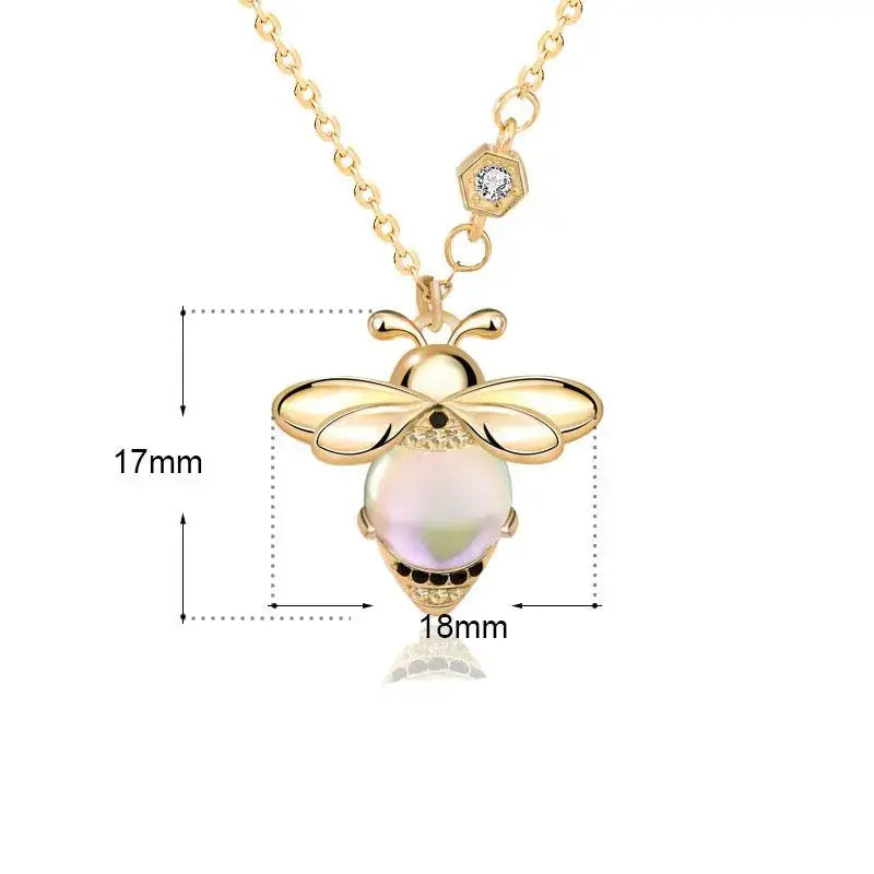 Lovcia Natural Moonstone Honey Bee CZ Cute 925 Sterling Silver Necklace-Necklaces-