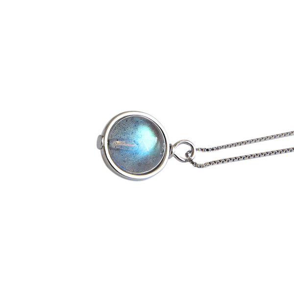 Lovcia Natural Moonstone Pendant Necklace 14.6mm 925 Silver-Necklaces-Rhodium-Rhodium