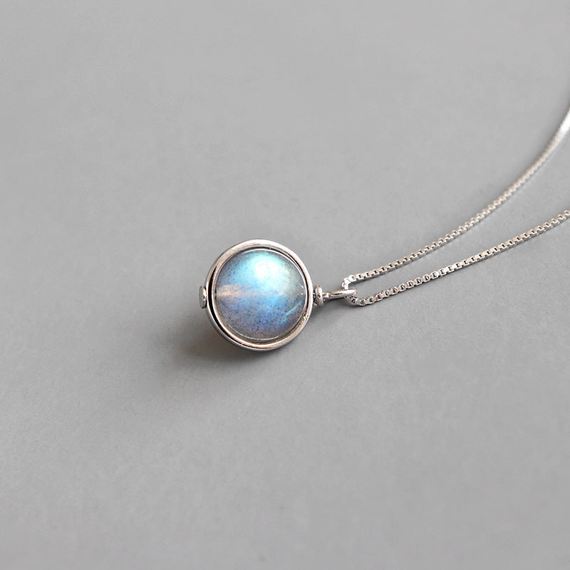 Lovcia Natural Moonstone Pendant Necklace 14.6mm 925 Silver-Necklaces-Rhodium-Rhodium