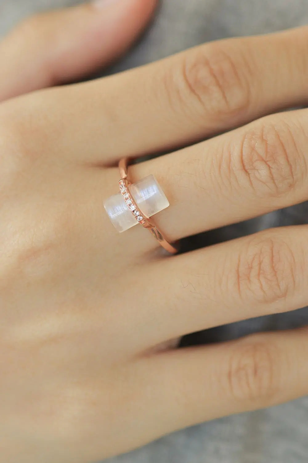 Lovcia Natural Moonstone Platinum-Plated Ring-Rings-Rose Gold-6-Rose Gold